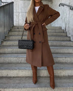 Women's Long Lapel Coat – Button Front Tailored Overcoat