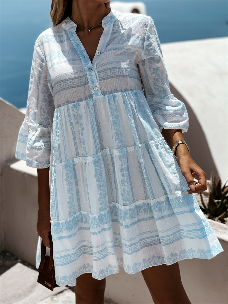 Women's Printed Boho Ruffle Dress – Colourful Summer Dress