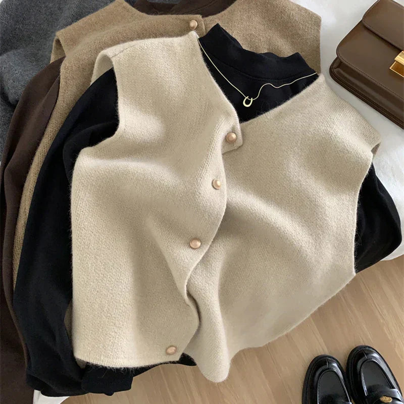 Women's Button Front Sweater Vest – Sleeveless Layering Knit Vest
