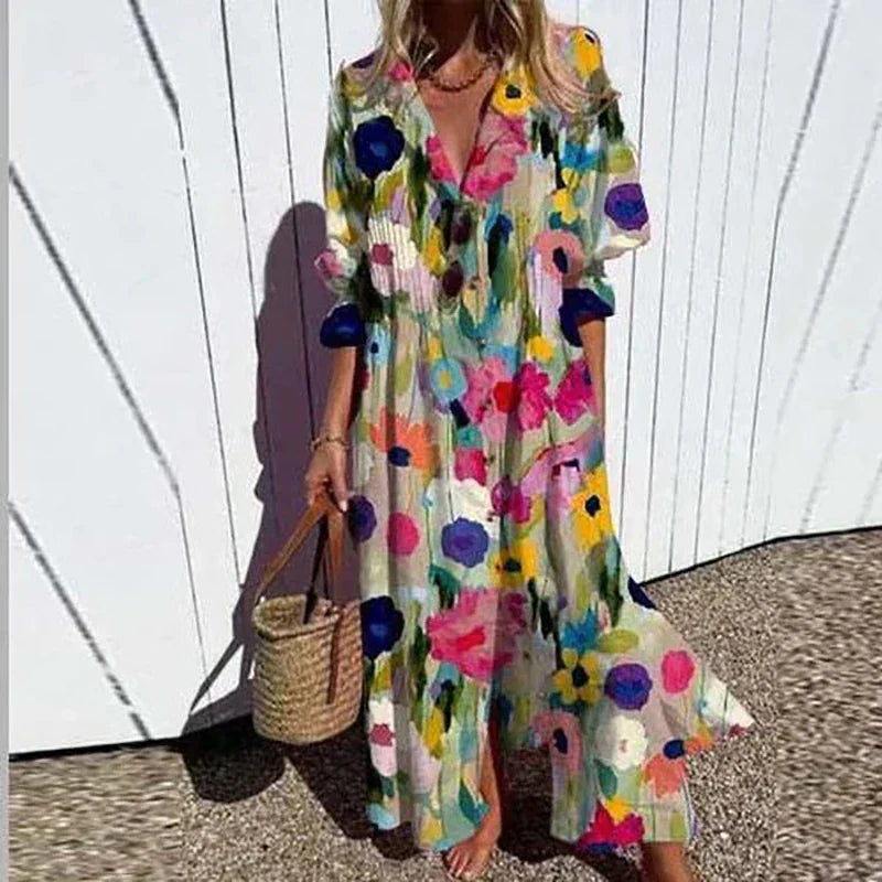 Women's Floral Print Maxi Dress – Pocket Flowy Summer Dress