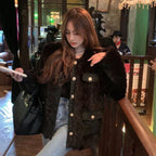 Women's Faux Fur Collar Coat – Cropped Plush Winter Jacket