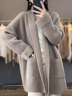 Women's V-Neck Knit Cardigan – Soft Button Front Layering Cardigan