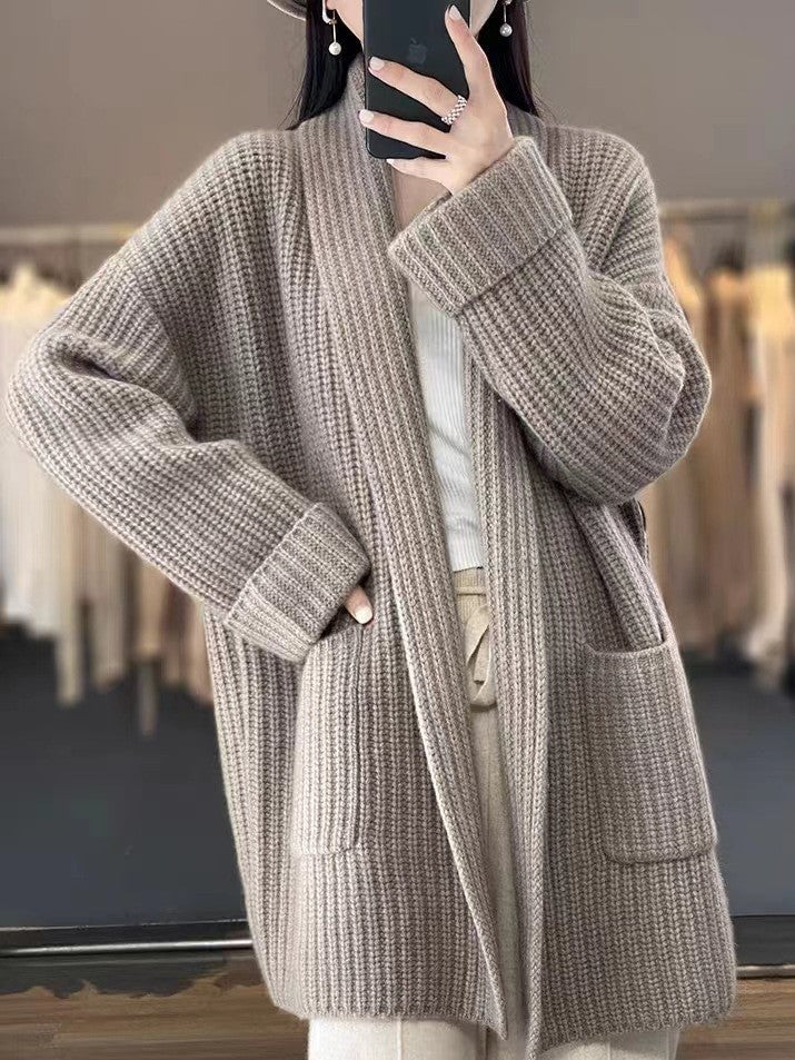 Women's V-Neck Knit Cardigan – Soft Button Front Layering Cardigan