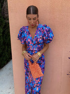 Women's V-Neck Summer Dress – Flowy Short Sleeve Ruffle Dress