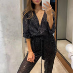 Women's Sparkly Glitter Jumpsuit – Formal Evening Occasion Jumpsuit