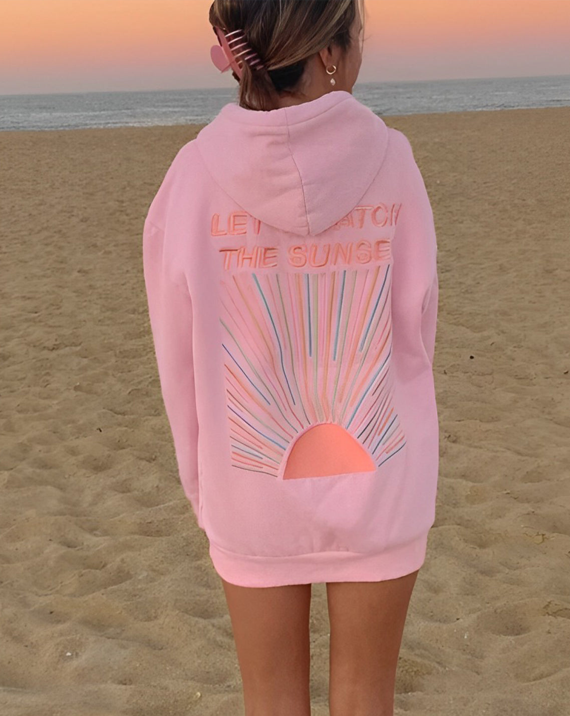 Women's Graphic Back Hoodie – Oversized Sun Print Pullover Hoodie