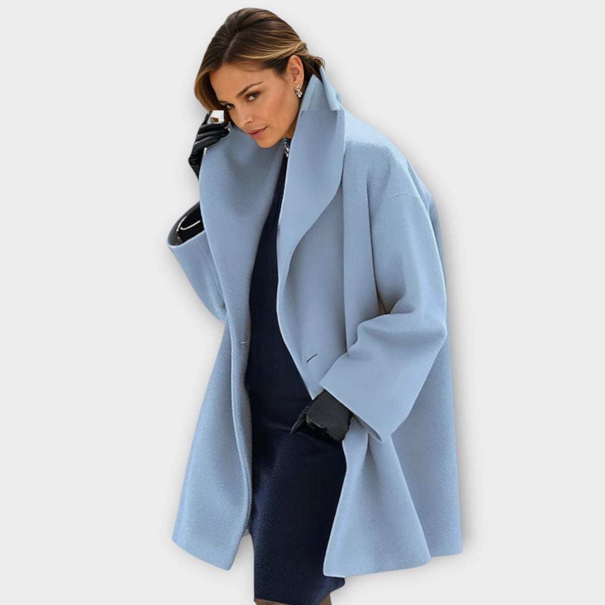 Women's Stand Collar Long Coat – Oversized Button Front Winter Coat