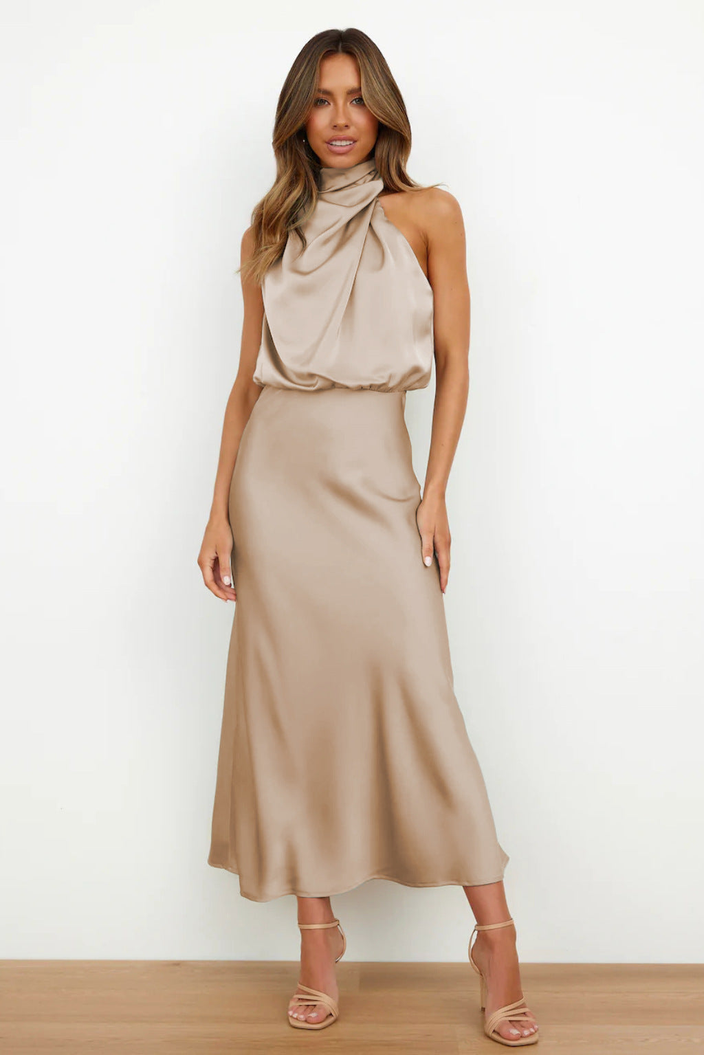 Women's Halter Neck Midi Dress – Relaxed Flowy Occasion Dress