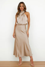 Women's Halter Neck Midi Dress – Relaxed Flowy Occasion Dress