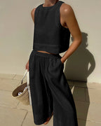 Women's Crop Top Pants Set – High Waist Wide Leg Summer Set