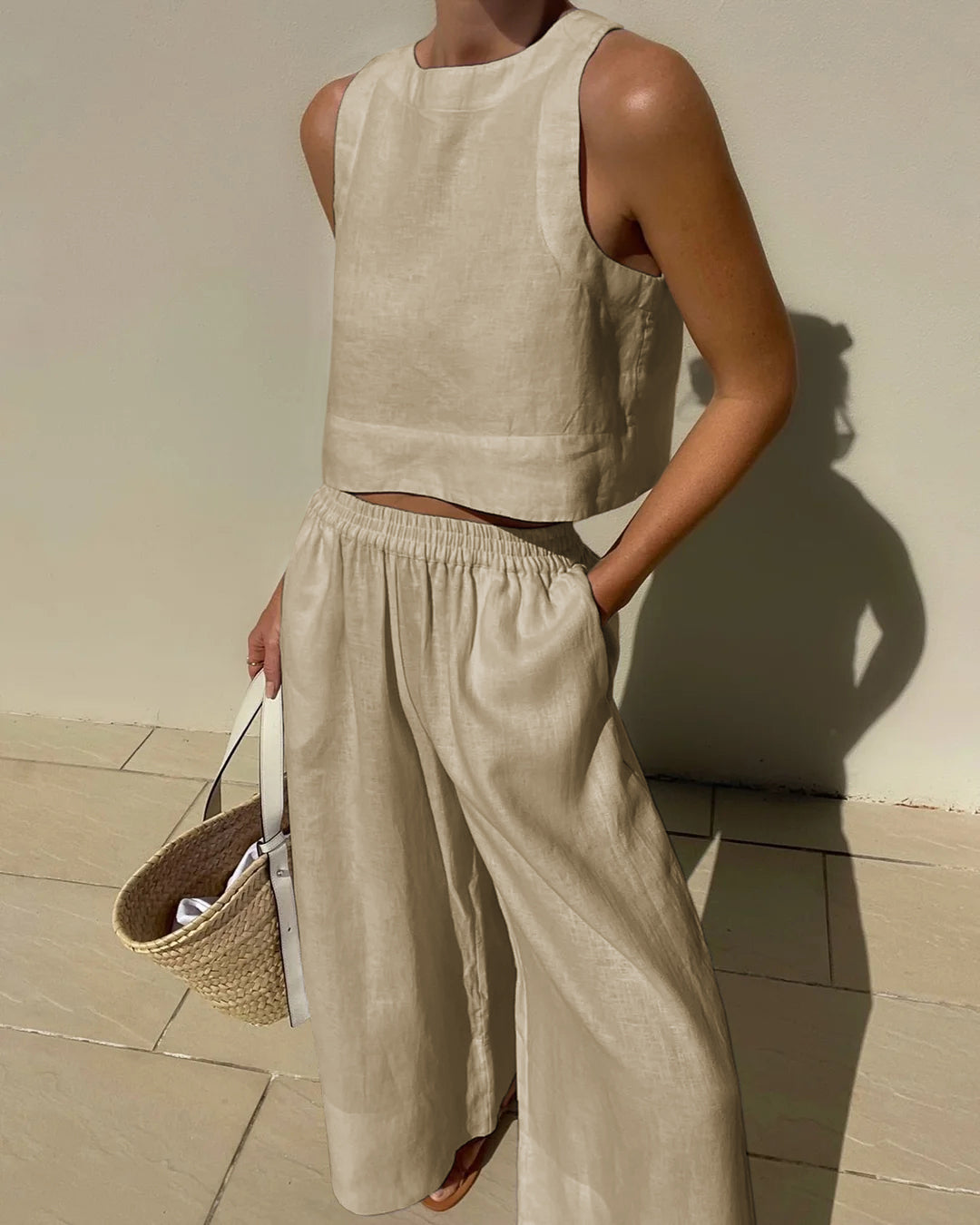Women's Crop Top Pants Set – High Waist Wide Leg Summer Set