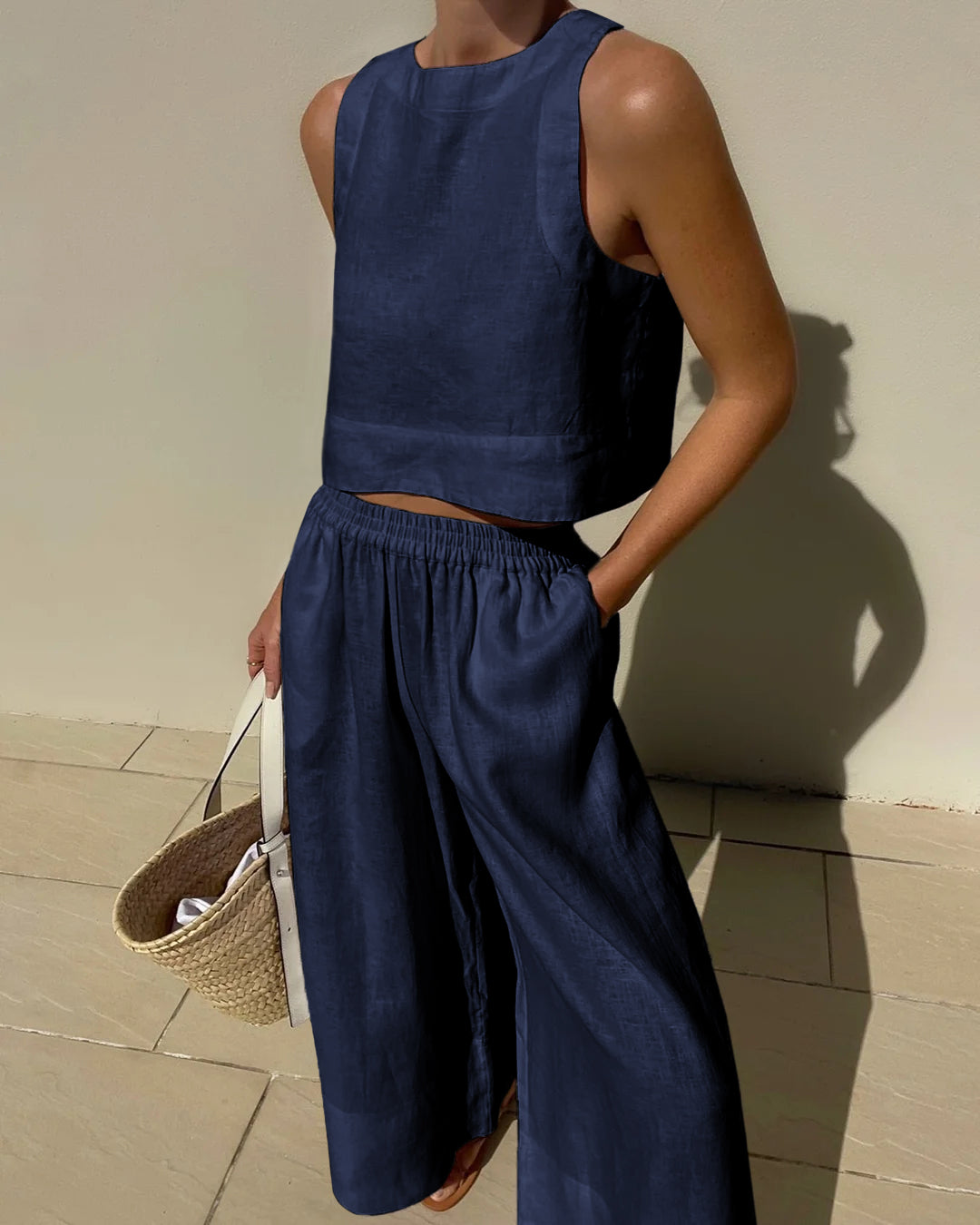 Women's Crop Top Pants Set – High Waist Wide Leg Summer Set