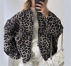 Women's Leopard Print Bomber Jacket – Zip-Up Animal Print Jacket