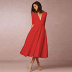 Women's Wedding Guest A-Line Midi Dress – Flowy Formal Occasion Dress