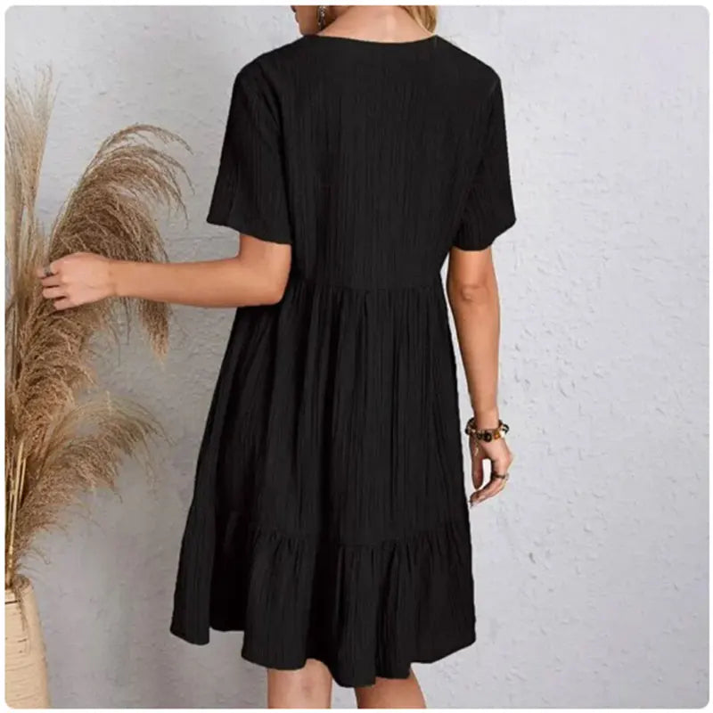 Women's V-Neck Summer Dress – Short Sleeve Ruffle Flowy Dress