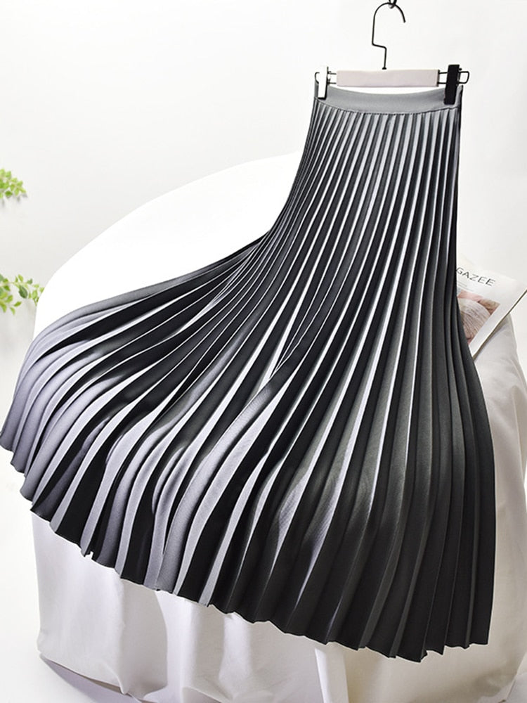 Women's High Waist Pleated Skirt – A-Line Midi Skirt