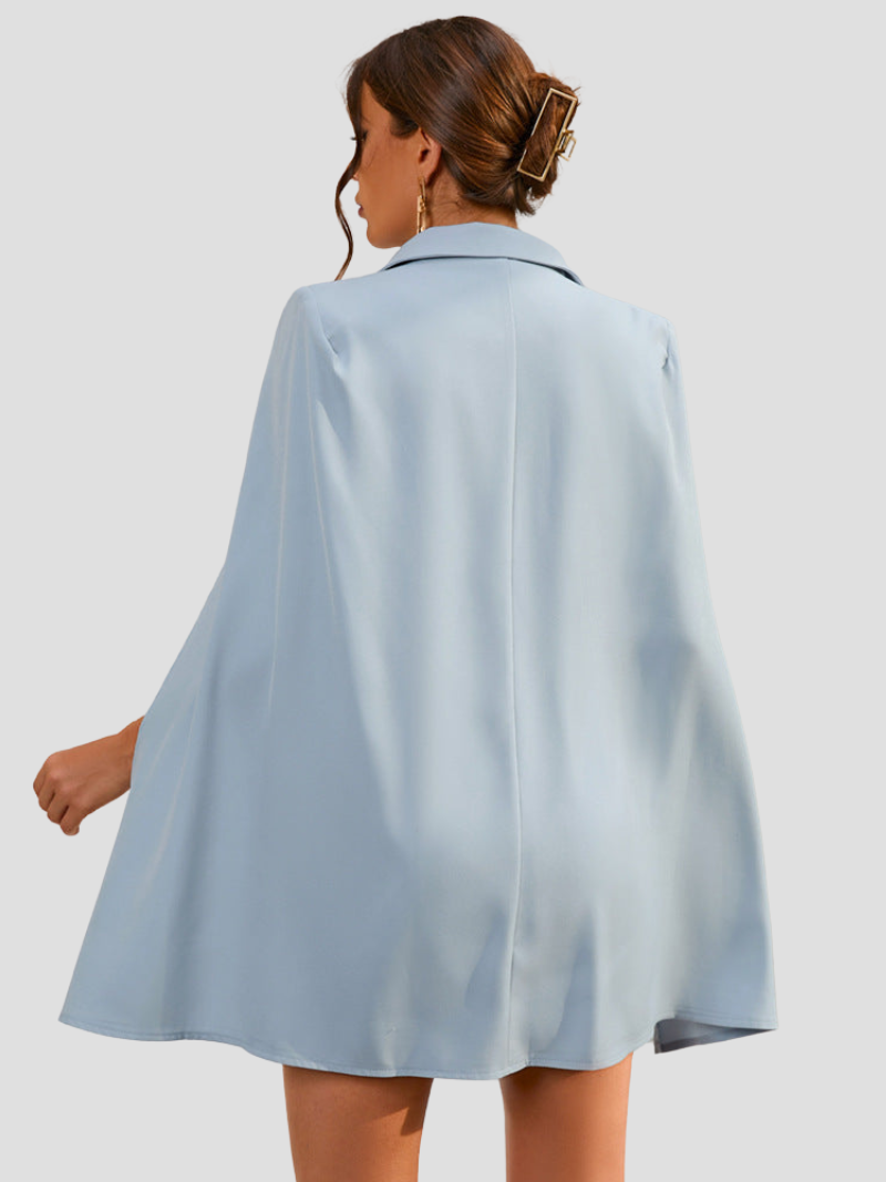 Women's Cape Blazer Dress – Belted Gold Button Formal Dress