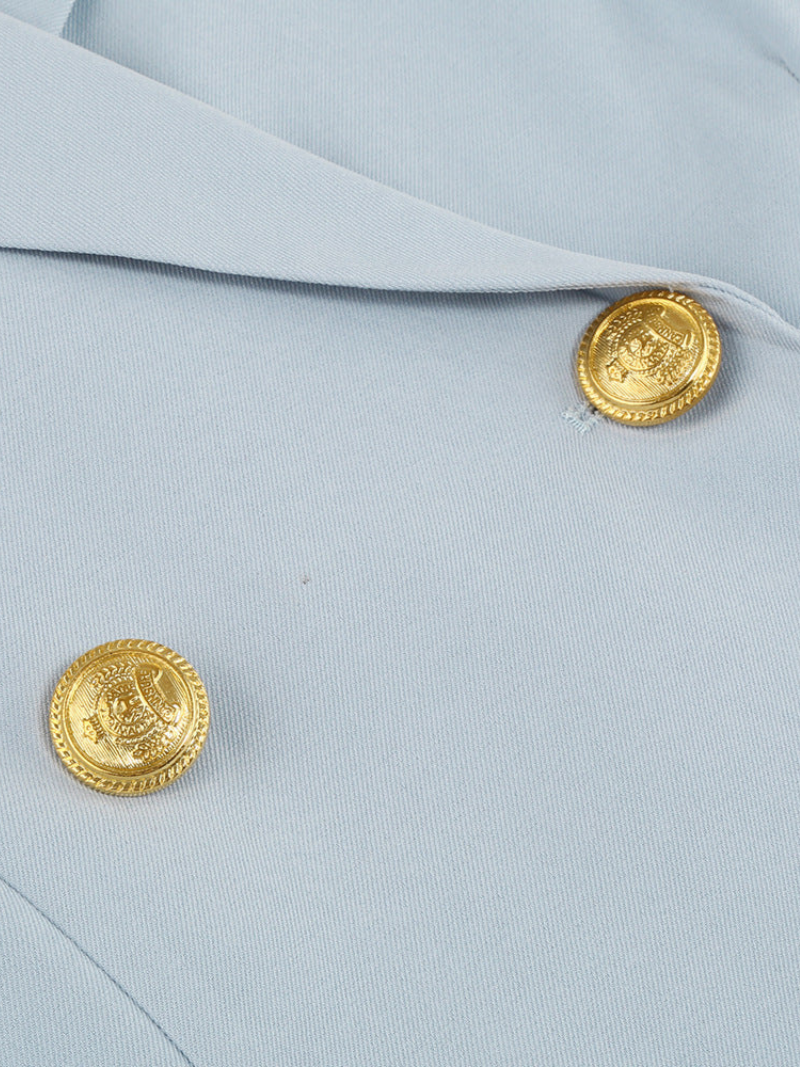 Women's Cape Blazer Dress – Belted Gold Button Formal Dress