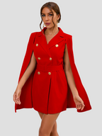 Women's Cape Blazer Dress – Belted Gold Button Formal Dress