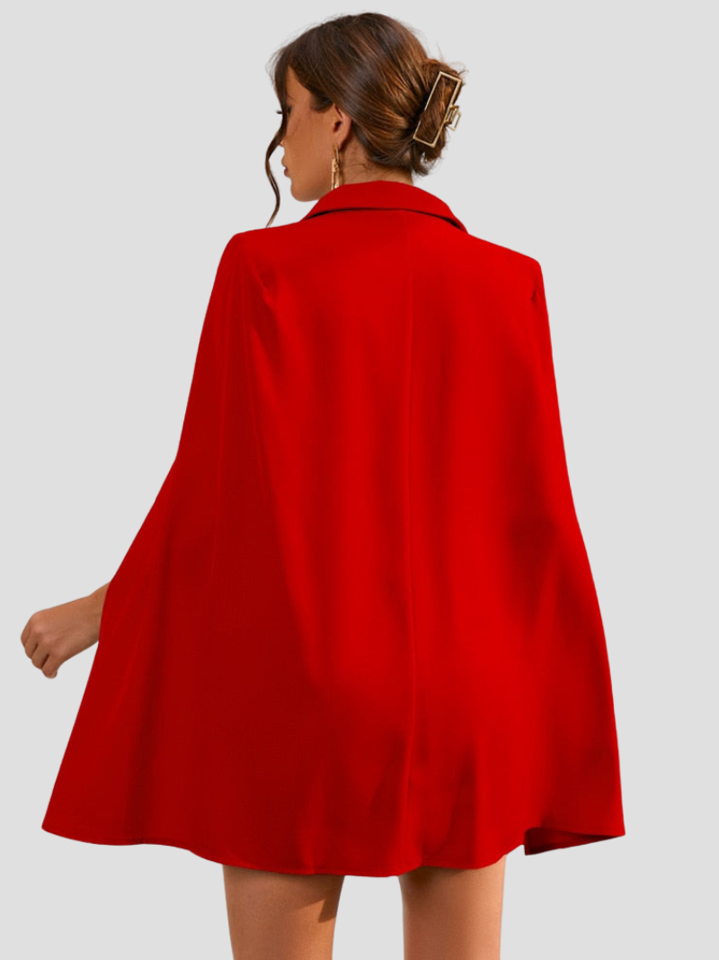 Women's Cape Blazer Dress – Belted Gold Button Formal Dress