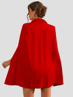 Women's Cape Blazer Dress – Belted Gold Button Formal Dress