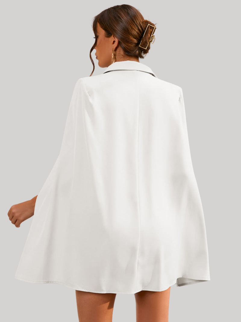 Women's Cape Blazer Dress – Belted Gold Button Formal Dress