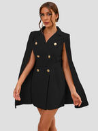 Women's Cape Blazer Dress – Belted Gold Button Formal Dress
