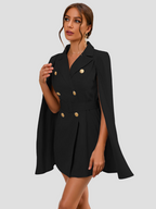 Women's Cape Blazer Dress – Belted Gold Button Formal Dress