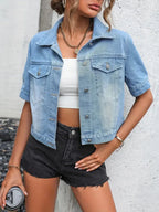 Women's Short Sleeve Jean Jacket – Cropped Relaxed Fit Button Jacket
