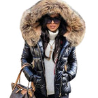 Women's Hooded Puffer Jacket – Faux Fur Trim Insulated Winter Coat