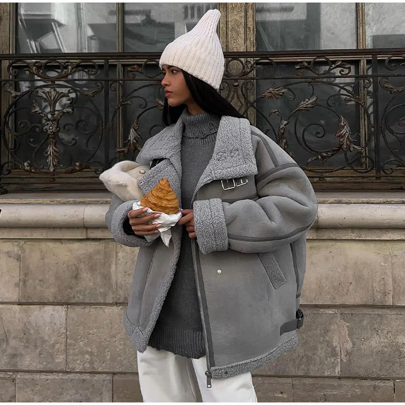 Women's Oversized Winter Jacket – Collared Pocket Cold Weather Coat