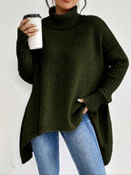 Women's Oversized High Neck Sweater – Relaxed Winter Knit Sweater