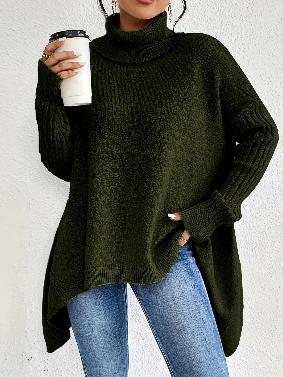 Women's Oversized High Neck Sweater – Relaxed Winter Knit Sweater