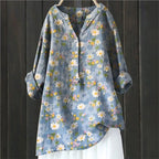 Women's Floral Blouse with Split Neckline and Loose Fit
