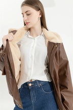Women's Faux Leather Winter Jacket – Fleece Lined Oversized Coat