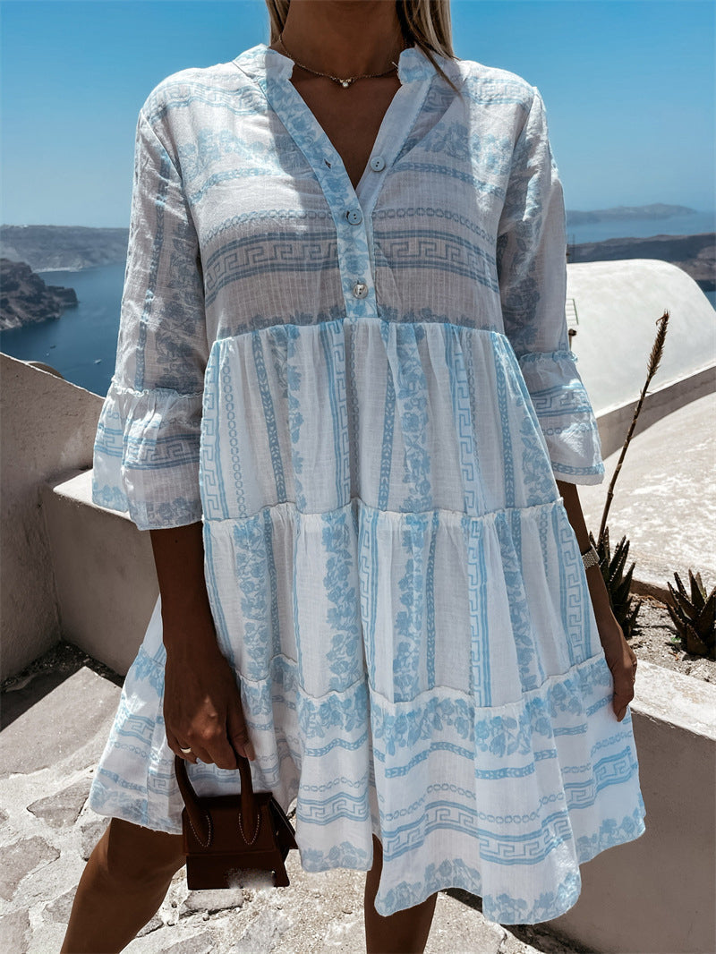 Women's Printed Boho Ruffle Dress – Colourful Summer Dress