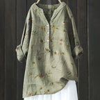 Women's Floral Blouse with Split Neckline and Loose Fit