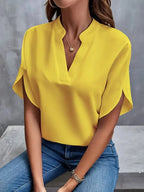 Women's Side Slit V-Neck Blouse – Relaxed Flowy Longline Blouse