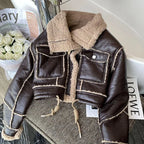 Women's Faux Leather Winter Coat – Plush Collar Moto Jacket