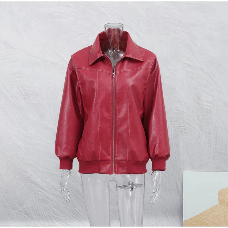 Women's Cropped Faux Leather Jacket – Patchwork Zip-Up Jacket