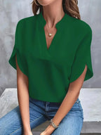 Women's V Neck Blouse with Flutter Sleeves and Loose Fit