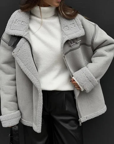 Women's Oversized Winter Jacket – Collared Pocket Cold Weather Coat