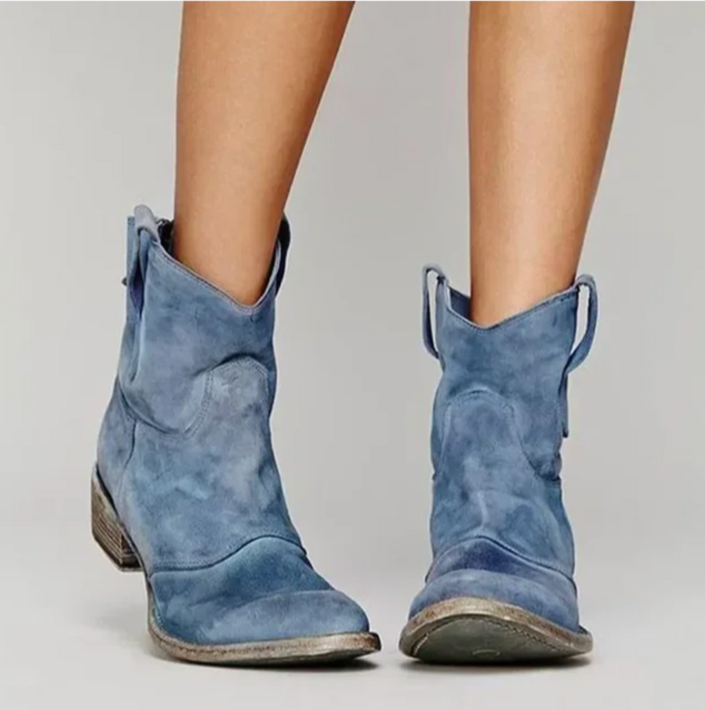 Women's Western Boots with Embroidered Stitching and Low Block Heel