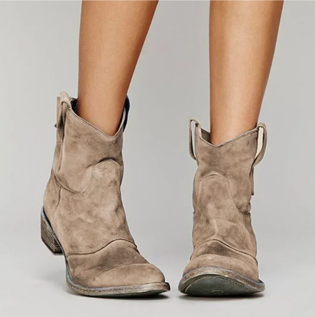 Women's Western Boots with Embroidered Stitching and Low Block Heel