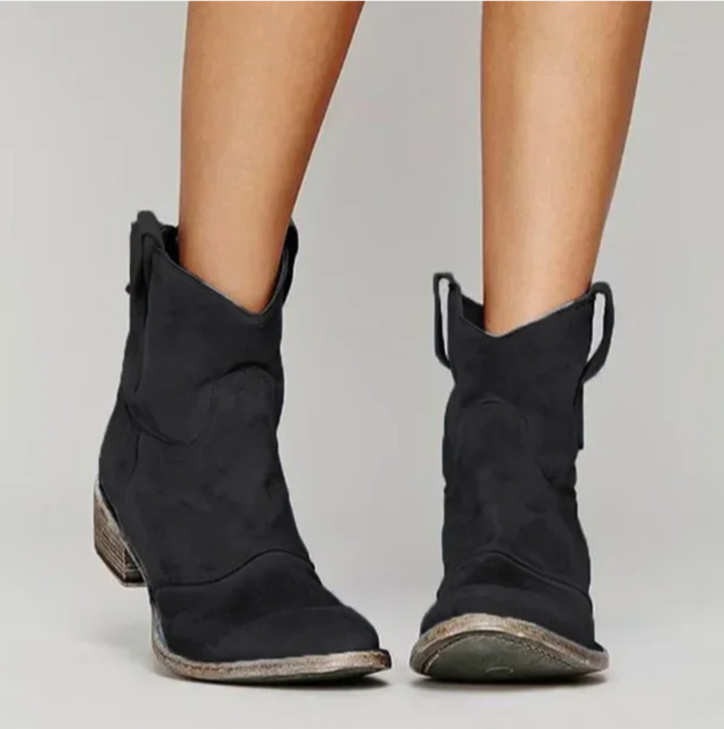 Women's Western Boots with Embroidered Stitching and Low Block Heel