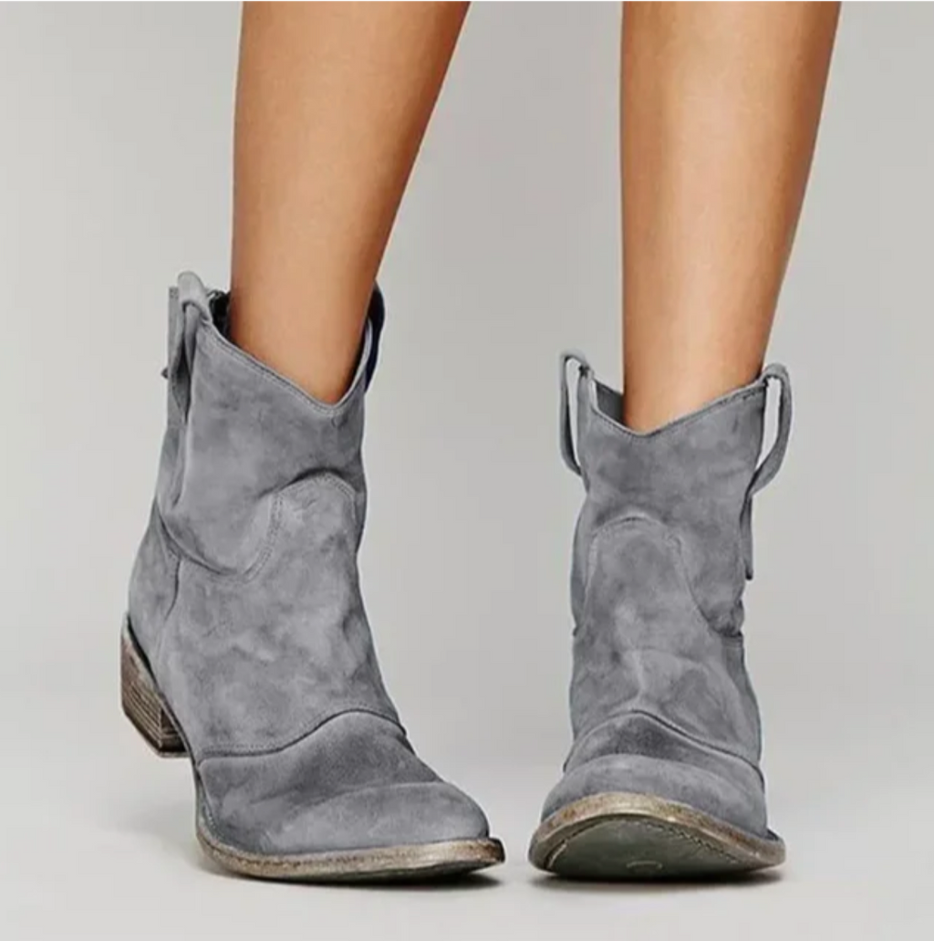 Women's Western Boots with Embroidered Stitching and Low Block Heel