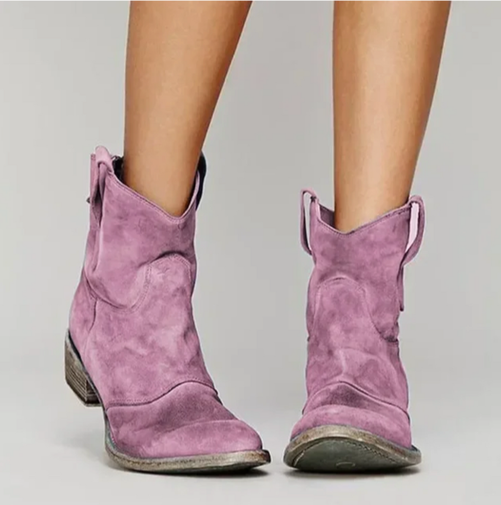 Women's Western Boots with Embroidered Stitching and Low Block Heel