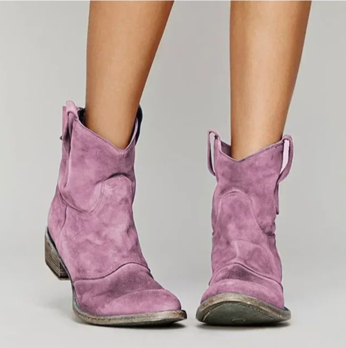 Women's Western Boots with Embroidered Stitching and Low Block Heel
