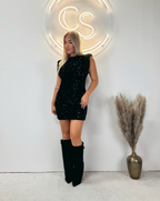 Women's Sequin Mini Dress – Statement Shoulder Sparkle Party Dress
