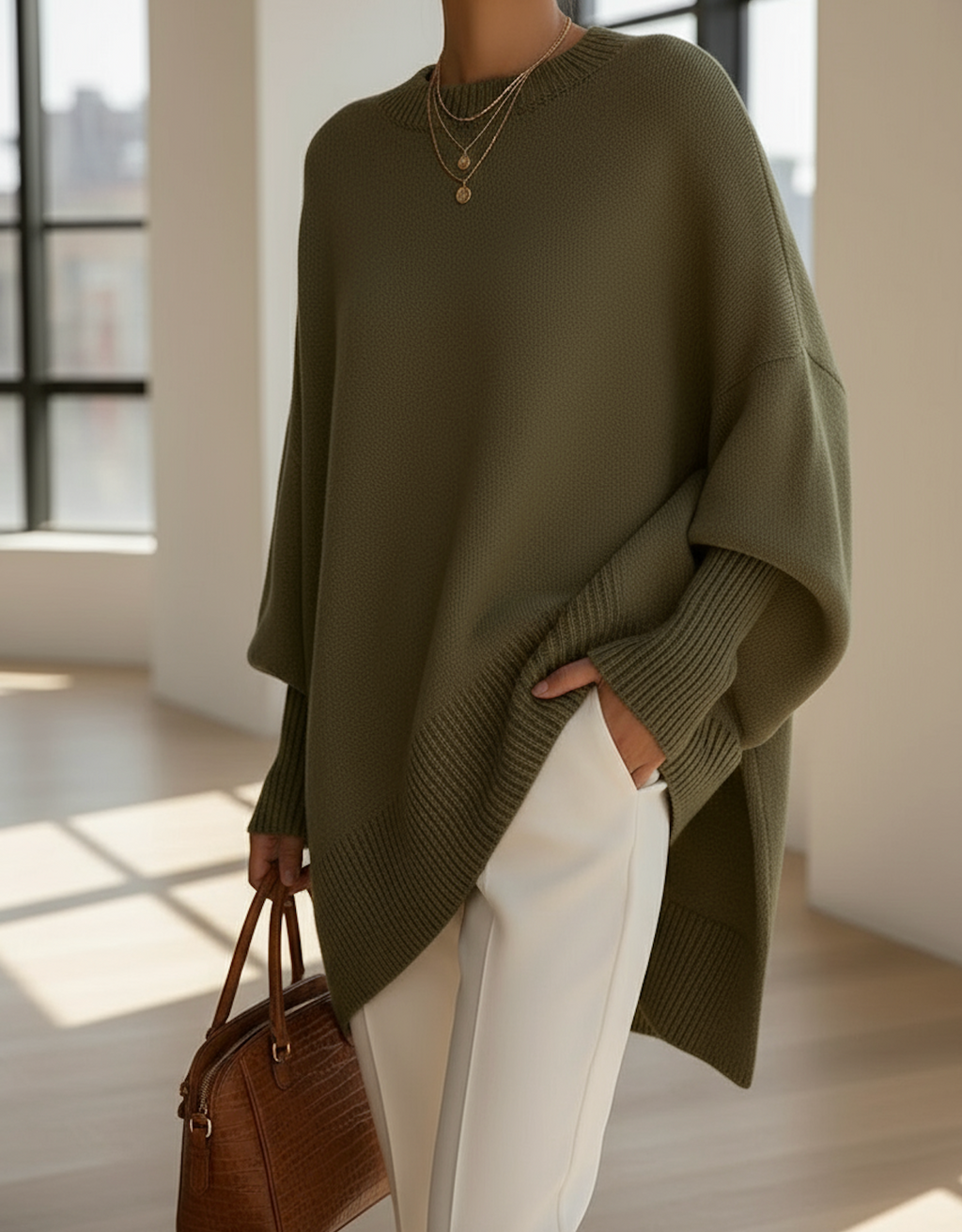 Women's Oversized Knit Sweater – Relaxed Long Sleeve Pullover